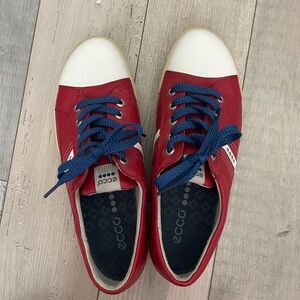 Golfing Ecco Red Sneakers with Blue Laces- euro 39 ~8.5 women’s golf